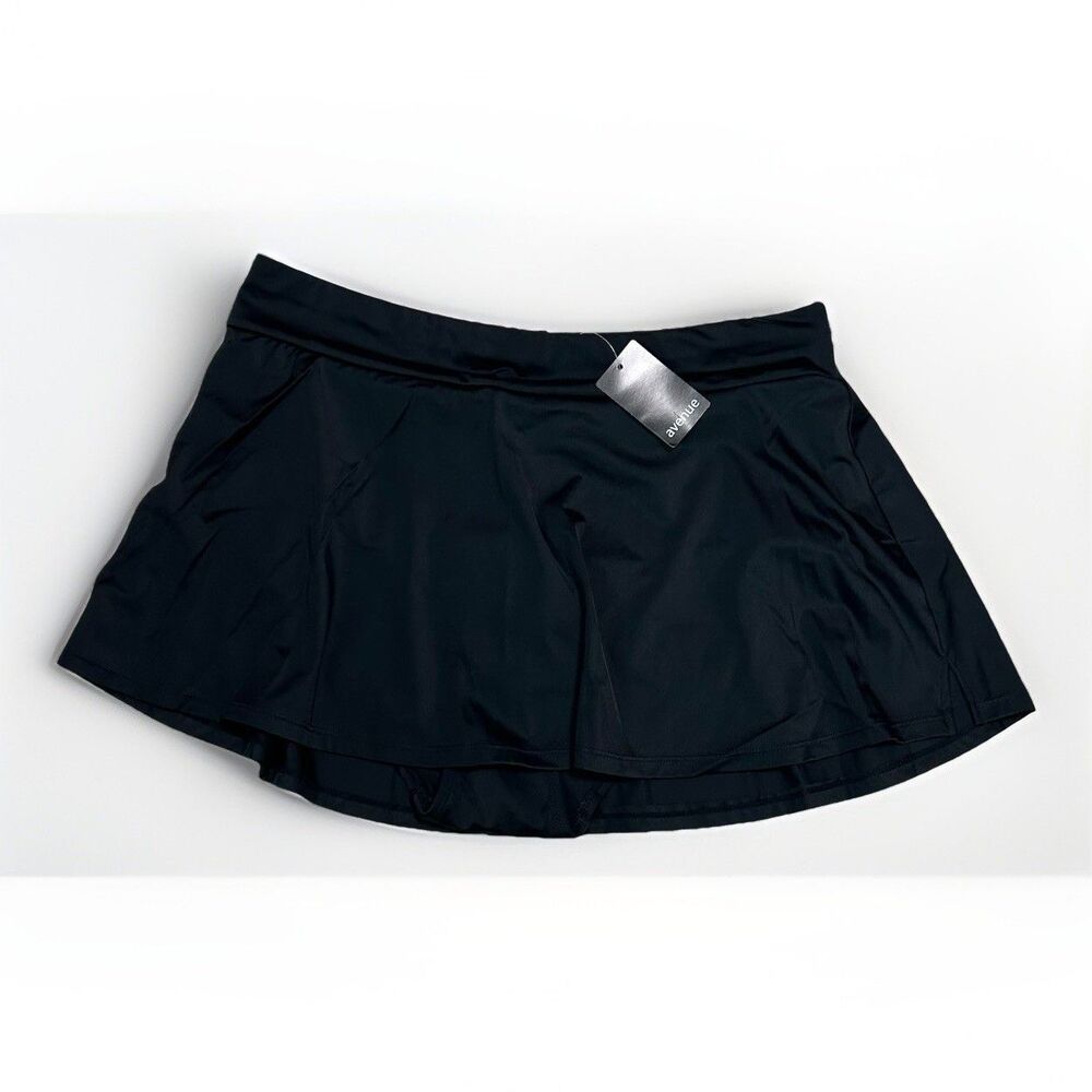 NWT Avenue Women's Swim Skirt Bottoms Skirtini Flare Knit Size 16 Black